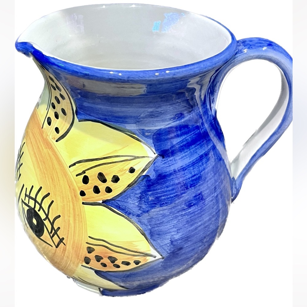 Vintage Italian Blue and Yellow Sun Pitcher - 48 Ounces - Picture 2 of 6